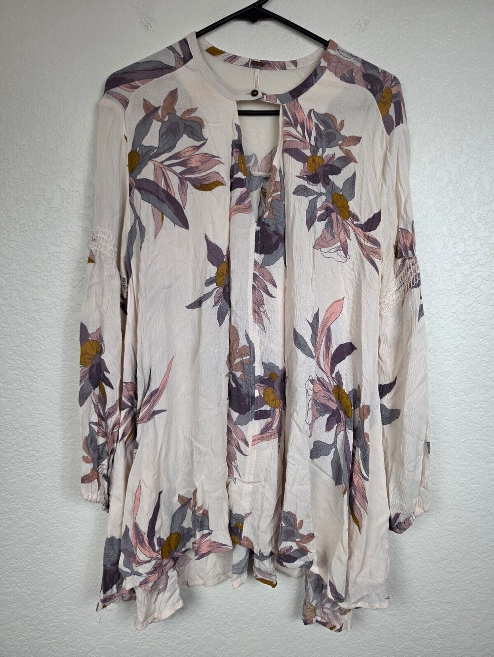 Free People Pink Floral Open Front Kimono